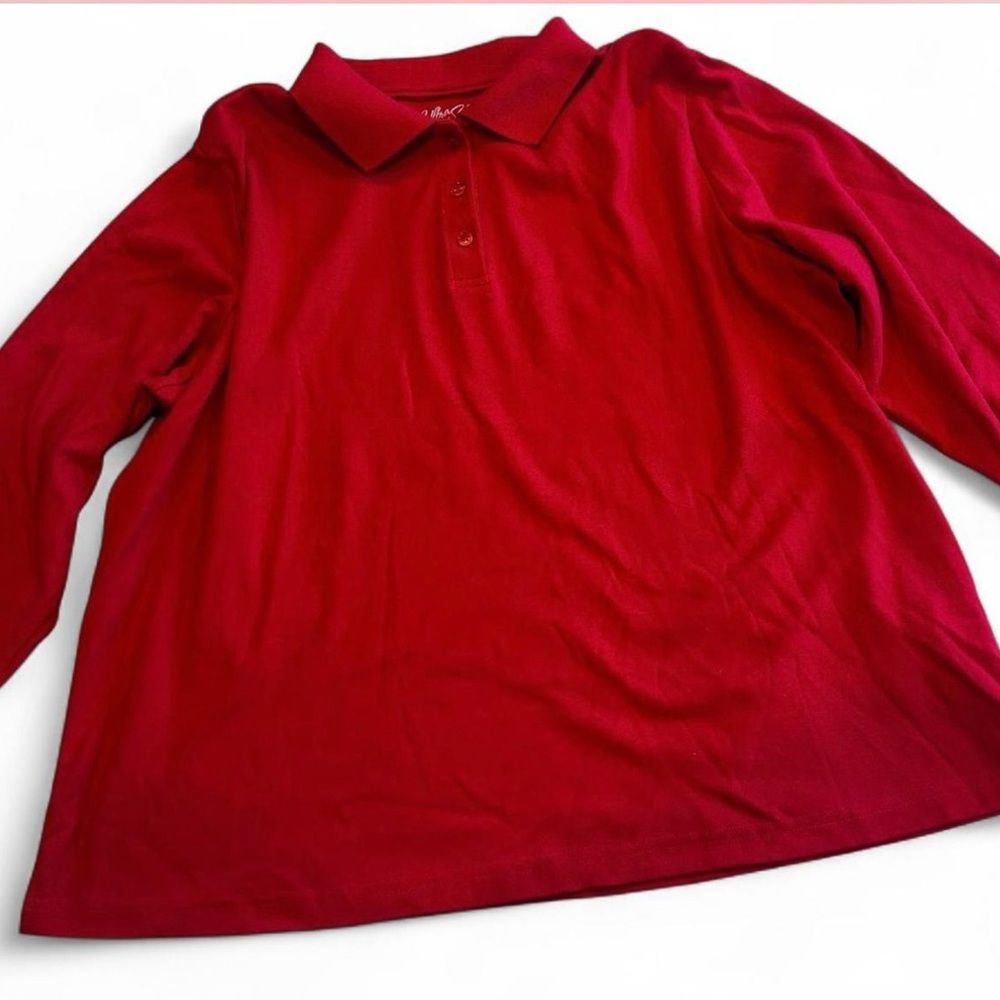 Ultra Softs Women's 3/4 Sleeve Polo Shirt 2X  Red Preppy Academia Workwear Fall